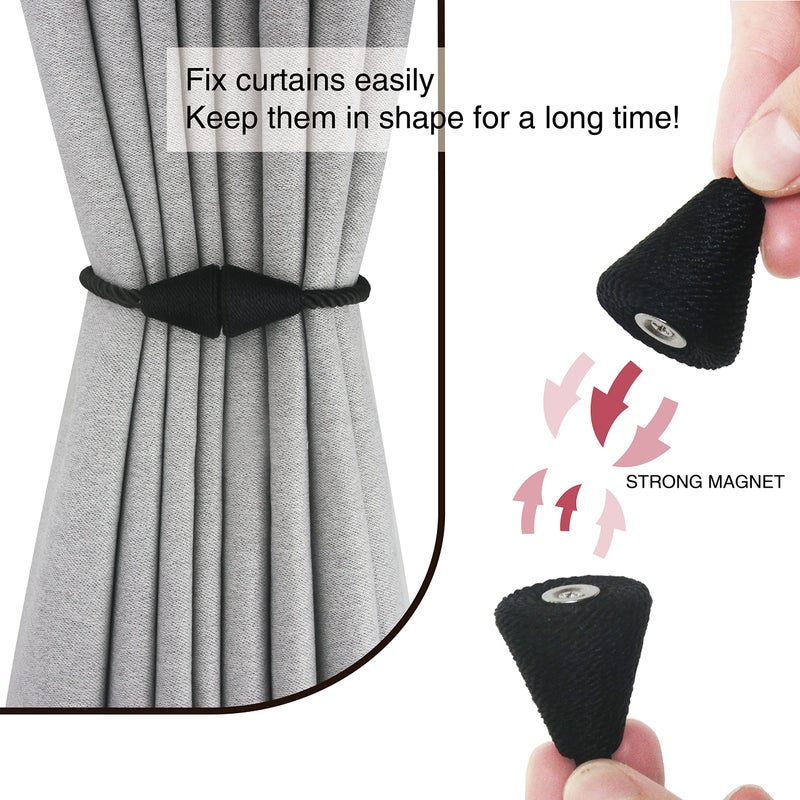 Nieffeiy 2 Pack Magnetic Curtain Tiebacks Rope Modern Handmade Curtain Tie Backs Decorative Drapes Weave Holdbacks for Window DÃ©cor, Black - Image 2