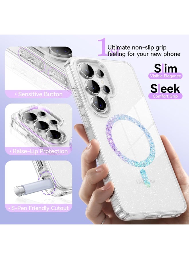 Magnetic for Samsung Galaxy S26 Ultra Case 2026, Cute Clear Sparkly Glitter Anti-Yellowing Slim Bumper Compatible with Magsafe Shockproof Protective Transparent Phone Cover 6.9", Clear - Image 5