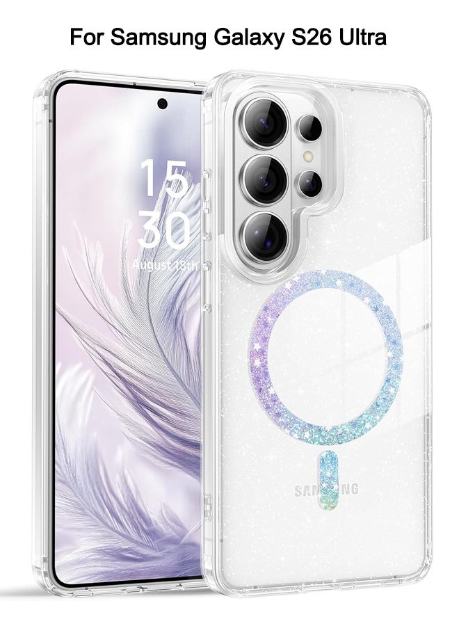 Magnetic for Samsung Galaxy S26 Ultra Case 2026, Cute Clear Sparkly Glitter Anti-Yellowing Slim Bumper Compatible with Magsafe Shockproof Protective Transparent Phone Cover 6.9", Clear - Image 1