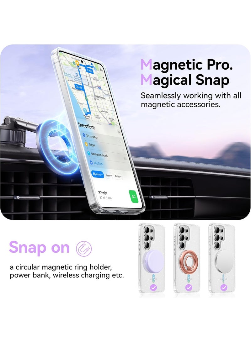 Magnetic for Samsung Galaxy S26 Ultra Case 2026, Cute Clear Sparkly Glitter Anti-Yellowing Slim Bumper Compatible with Magsafe Shockproof Protective Transparent Phone Cover 6.9", Clear - Image 4