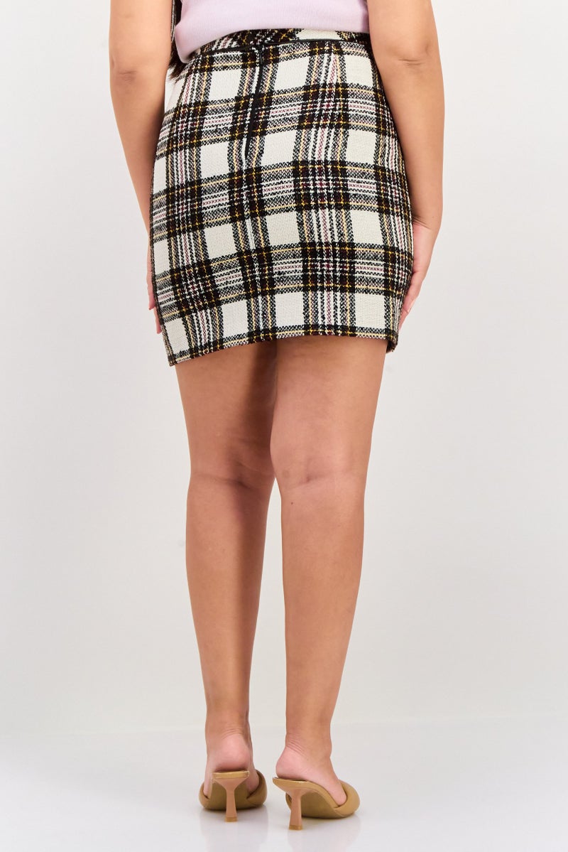 ESPRIT Women Plaid Mini Skirt, Off White - Image 3