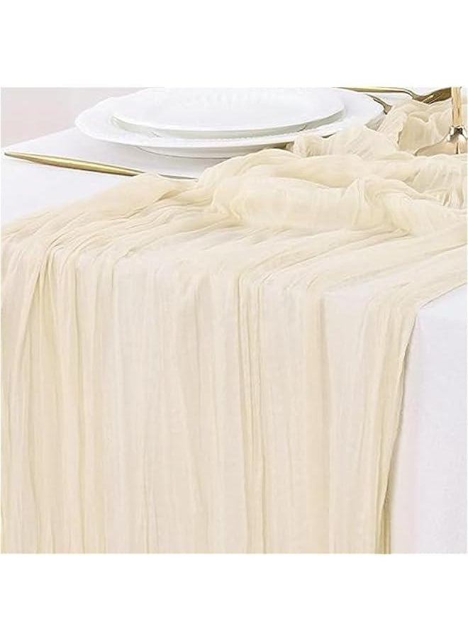 HOOKOR 35x118 Inches for Baby Shower Decoration Gauze Rustic Table Runner for Easter Summer ,Wedding Party First Communion Centerpiece Engagement Bridal Shower Boho Decoration (Beige)  - Image 1