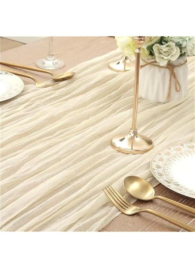 HOOKOR 35x118 Inches for Baby Shower Decoration Gauze Rustic Table Runner for Easter Summer ,Wedding Party First Communion Centerpiece Engagement Bridal Shower Boho Decoration (Beige)  - Image 2