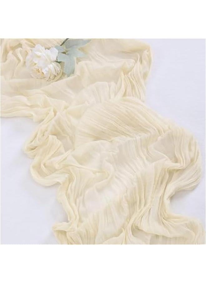 HOOKOR 35x118 Inches for Baby Shower Decoration Gauze Rustic Table Runner for Easter Summer ,Wedding Party First Communion Centerpiece Engagement Bridal Shower Boho Decoration (Beige)  - Image 3