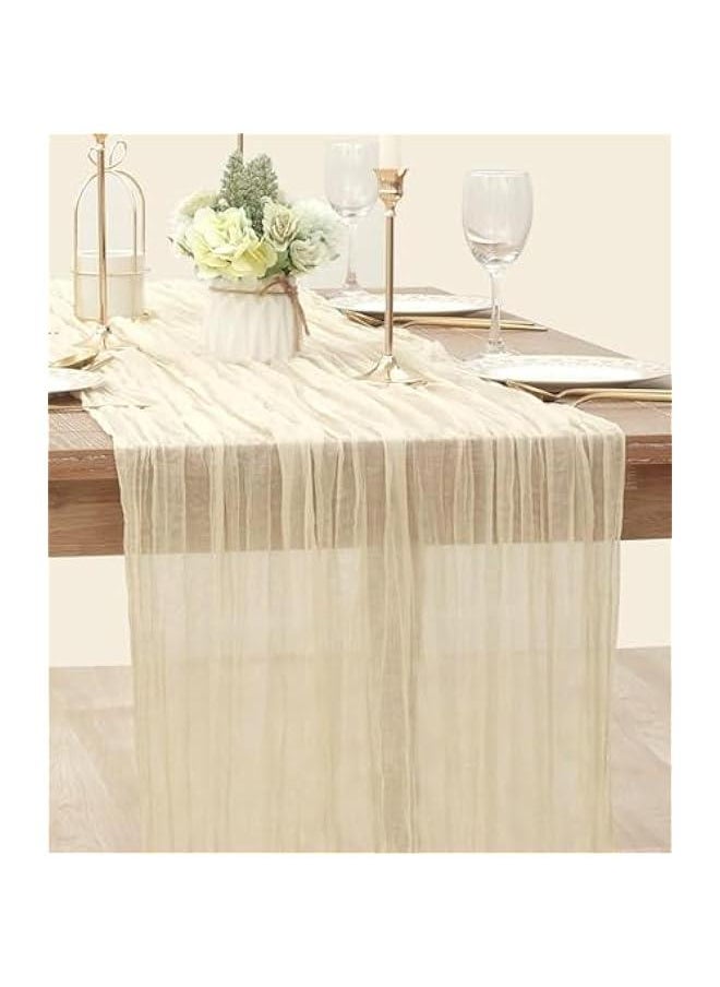 HOOKOR 35x118 Inches for Baby Shower Decoration Gauze Rustic Table Runner for Easter Summer ,Wedding Party First Communion Centerpiece Engagement Bridal Shower Boho Decoration (Beige)  - Image 4