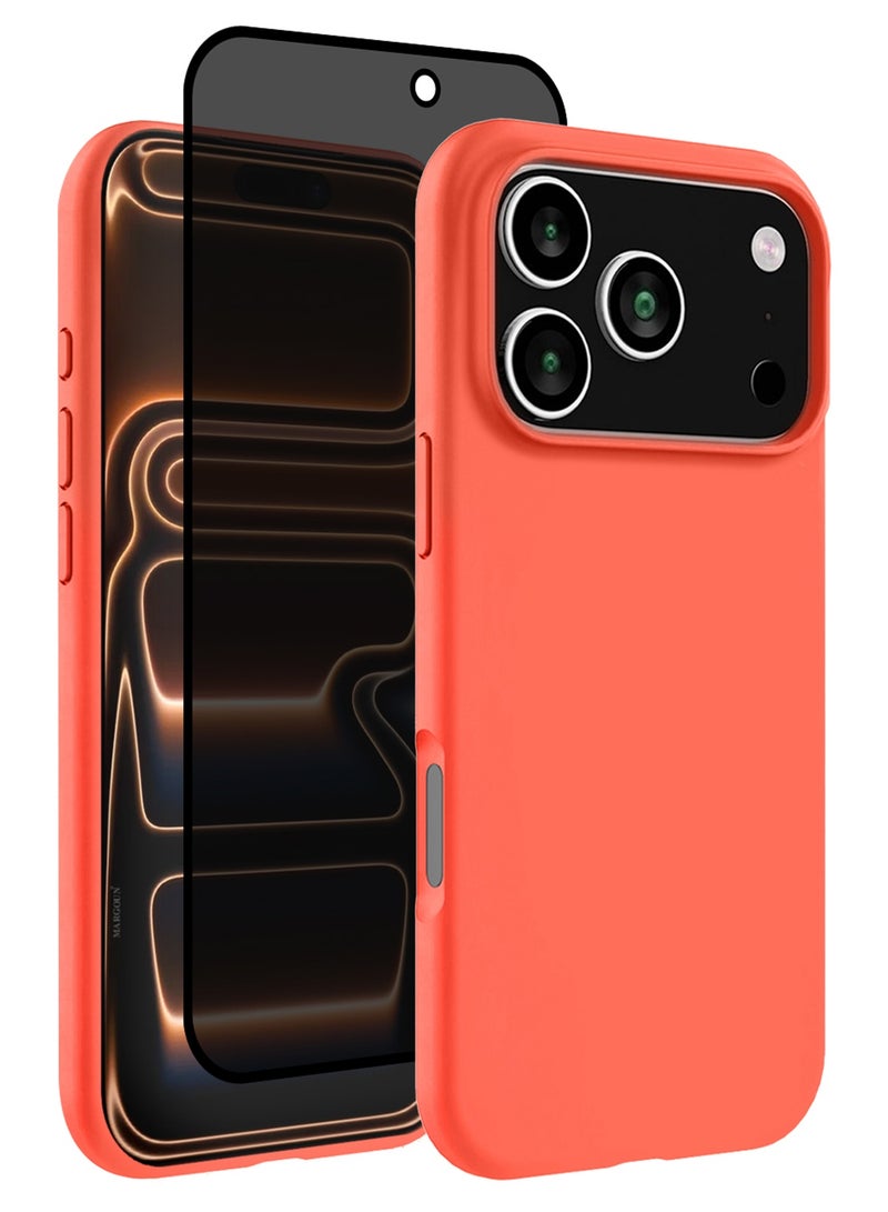 CATANES 2 Packs Silicone Protective Phone Case for iPhone 17 Pro Max - Soft Anti-Scratch Microfiber Lining Ultra Slim Drop Protection Phone Cover with Privacy Screen Protector - Peach - Image 1