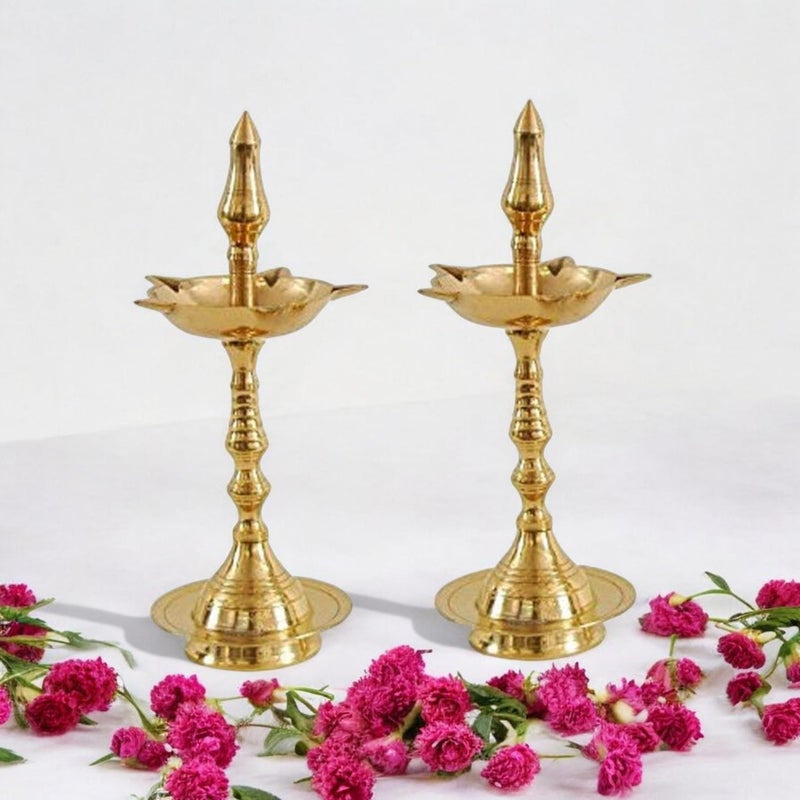 BUYERWELL Brass Kerala Vilakku/ Kerala Fancy Deep 15 cm Samai Diya Puja Deepam Vastu Wedding Decor Pack of 2 - Image 5