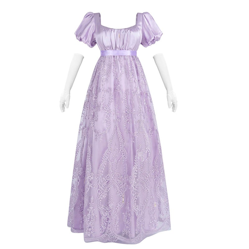 Nuoqi Regency Dress for Women Empire Waist Regency Era Costume Victorian Tea Party Gown, Purple, L - Image 1