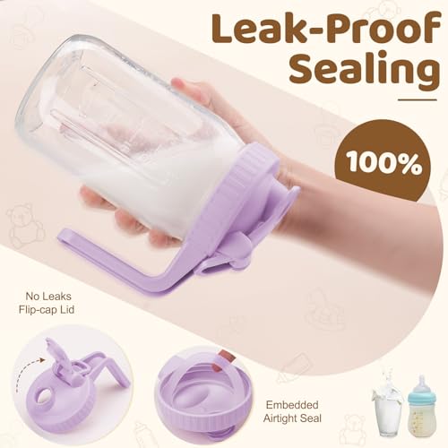 AoeJarry Breast Milk Pitcher with Leak Proof Flip Cap & Pour Spout, 32 oz Wide Mouth Mason Jars for Breast Milk Storage Container, Glass Picther with Lid for Cold Brew Coffee, Sun Tea, Juices, Purple - Image 3