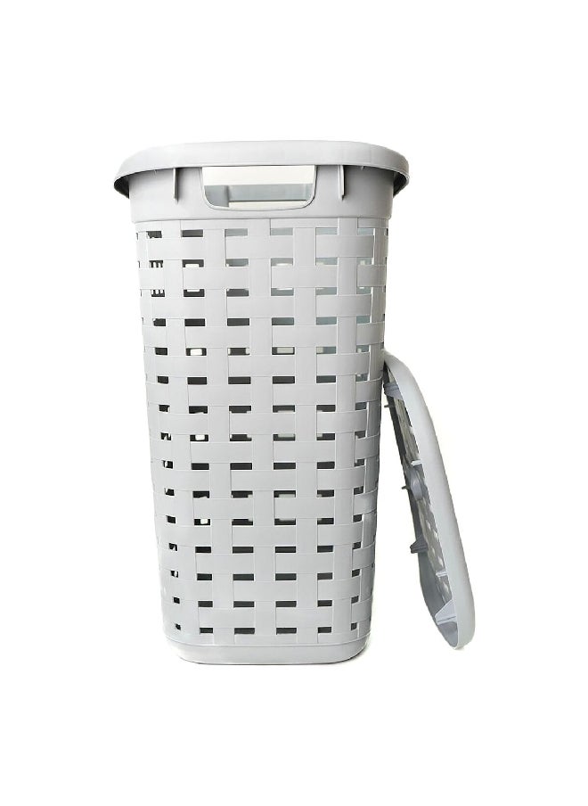 Sterilite - Weave Pattern Waterproof Laundry Basket with Lid Brown 19.1 x 13.7 x 22.8 Inch 1276 - Image 1