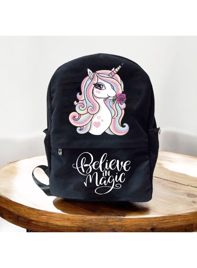 وى برنت يور جيفت  حقيبة ظهر مدرسية للبنات, تصميم يوني كورن, 30*45 سم, أسود - Image 1