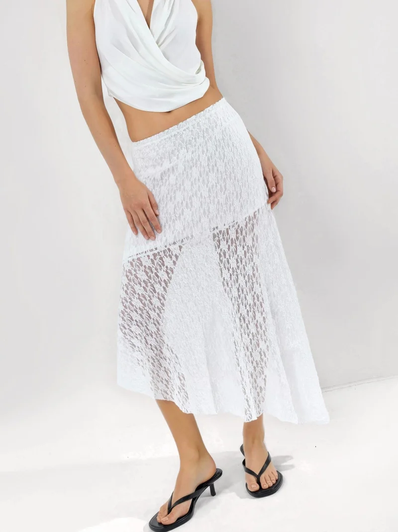 هيكاب Asymmetrical Lace Midi Skirt