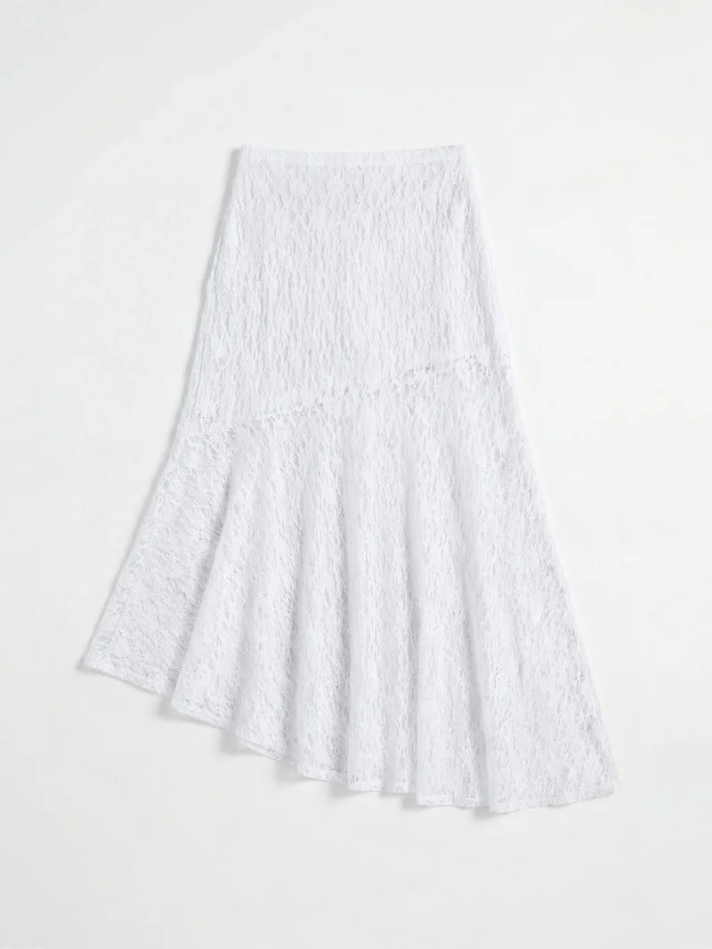 هيكاب Asymmetrical Lace Midi Skirt