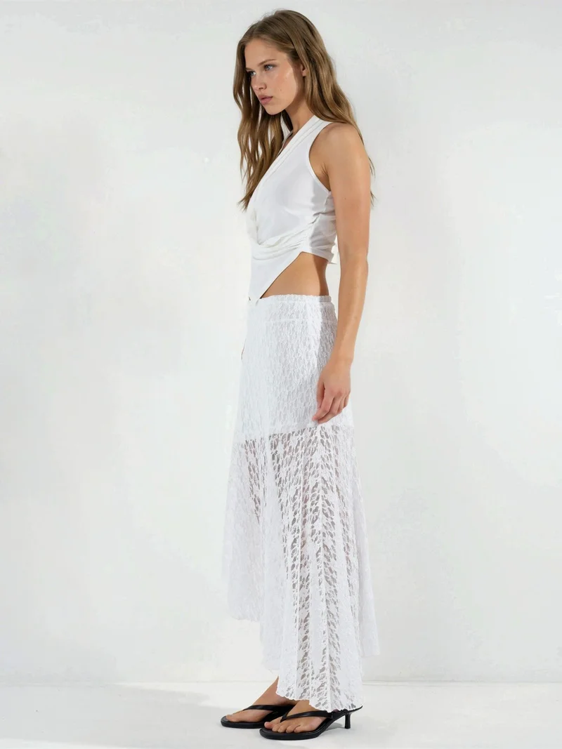 هيكاب Asymmetrical Lace Midi Skirt