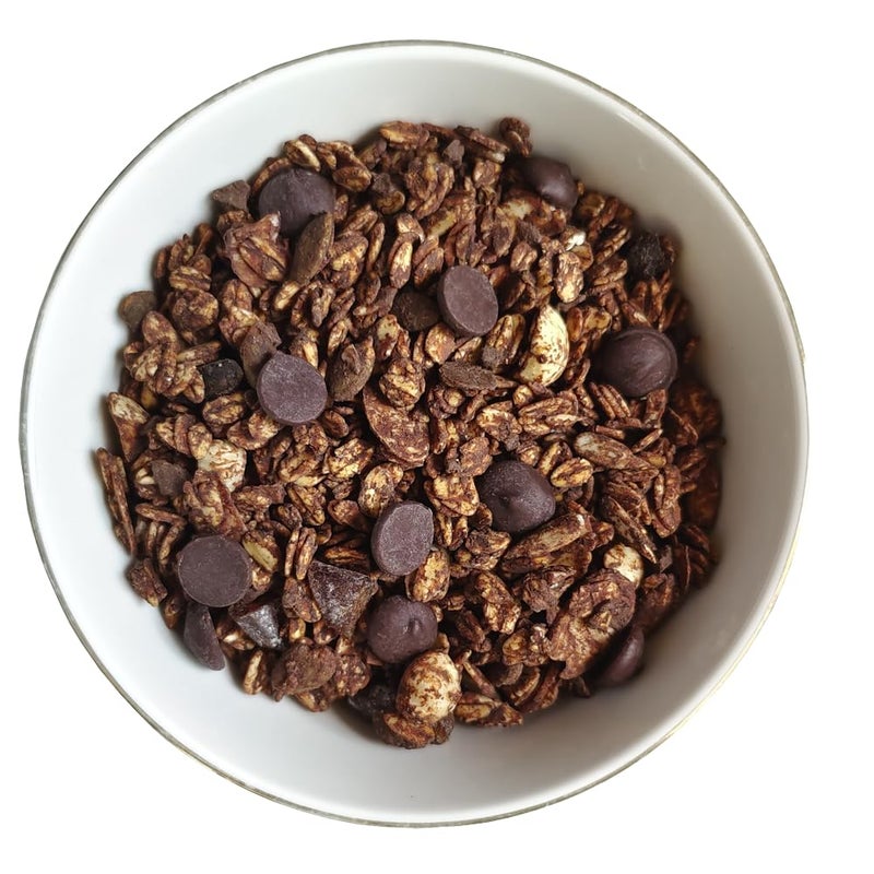 thenibblebox Belgian Dark Chocolate Granola 500g, Jar [34% dry fruits, Gluten free, Plant based/Vegan friendly, No preservatives/additives] - Image 4