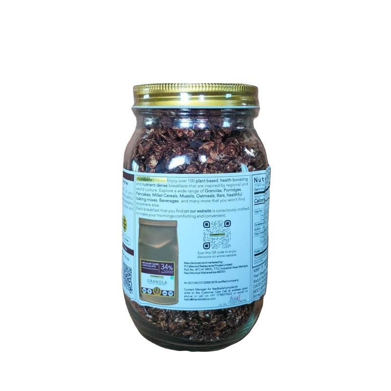 thenibblebox Belgian Dark Chocolate Granola 500g, Jar [34% dry fruits, Gluten free, Plant based/Vegan friendly, No preservatives/additives] - Image 2