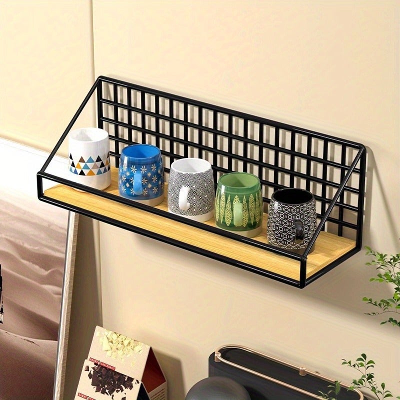 1pc Wall Mounted Storage Basket Shelf Organizer | Versatile Space Saving Wall Shelf for Bedroom, Kitchen, Bathroom Decor | Easy to Install Farmhouse Style Metal Bookshelf Organizer | Durable Home Office Storage Solution for Towels, Books, Shelves - Image 5