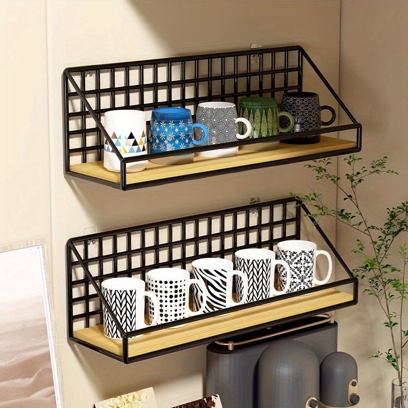 1pc Wall Mounted Storage Basket Shelf Organizer | Versatile Space Saving Wall Shelf for Bedroom, Kitchen, Bathroom Decor | Easy to Install Farmhouse Style Metal Bookshelf Organizer | Durable Home Office Storage Solution for Towels, Books, Shelves - Image 2