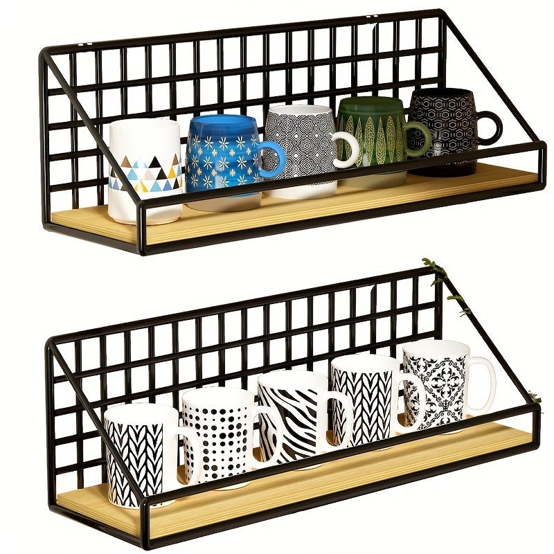 1pc Wall Mounted Storage Basket Shelf Organizer | Versatile Space Saving Wall Shelf for Bedroom, Kitchen, Bathroom Decor | Easy to Install Farmhouse Style Metal Bookshelf Organizer | Durable Home Office Storage Solution for Towels, Books, Shelves - Image 3