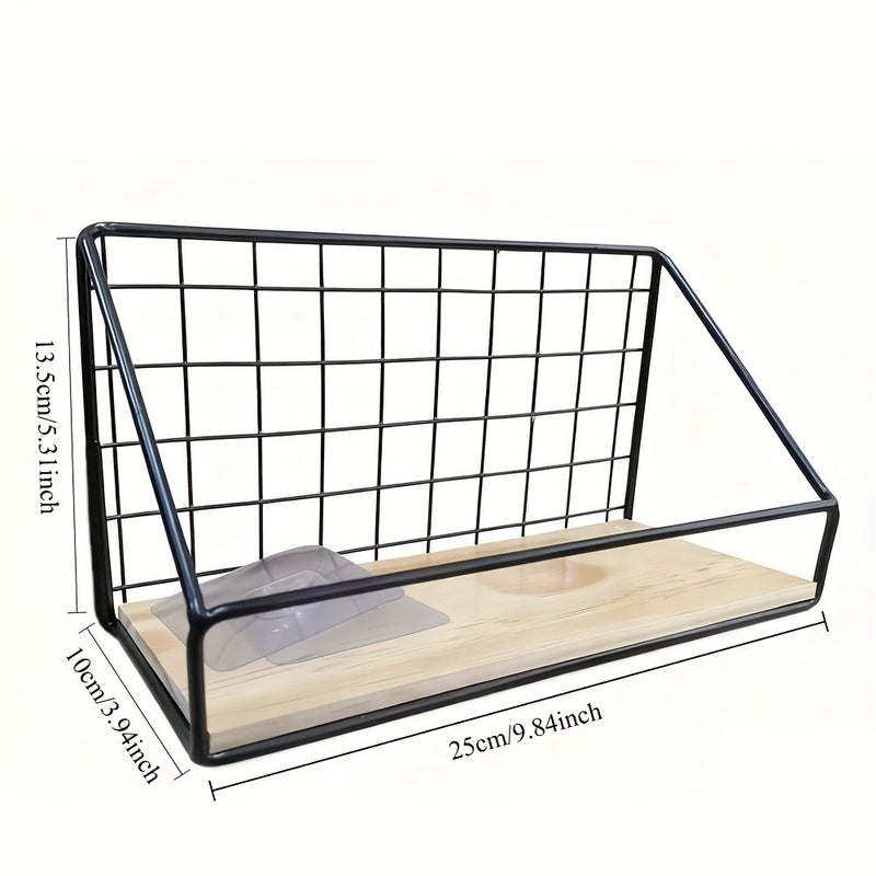 1pc Wall Mounted Storage Basket Shelf Organizer | Versatile Space Saving Wall Shelf for Bedroom, Kitchen, Bathroom Decor | Easy to Install Farmhouse Style Metal Bookshelf Organizer | Durable Home Office Storage Solution for Towels, Books, Shelves - Image 1
