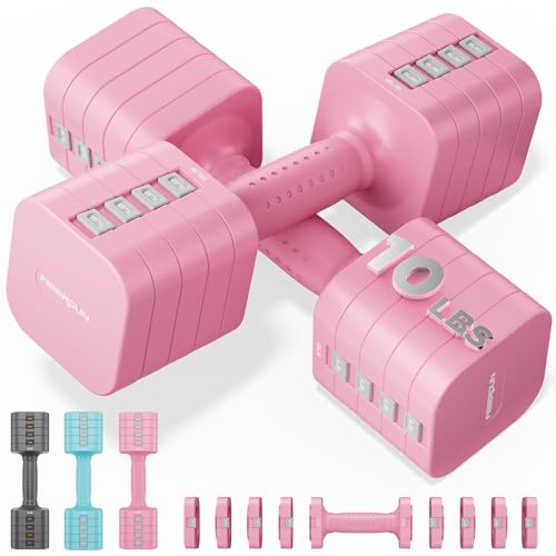 FEIERDUN 5-in-1 Adjustable Dumbbell Set, Each 10/8/6/4/2lbs Hand Weights for Women, 1s-Adjust Dual-Stable Dumbbell Set for Women Home Gym & Outdoor - Image 1