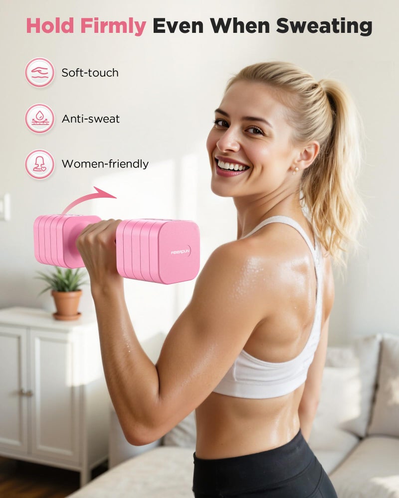 FEIERDUN 5-in-1 Adjustable Dumbbell Set, Each 10/8/6/4/2lbs Hand Weights for Women, 1s-Adjust Dual-Stable Dumbbell Set for Women Home Gym & Outdoor - Image 3
