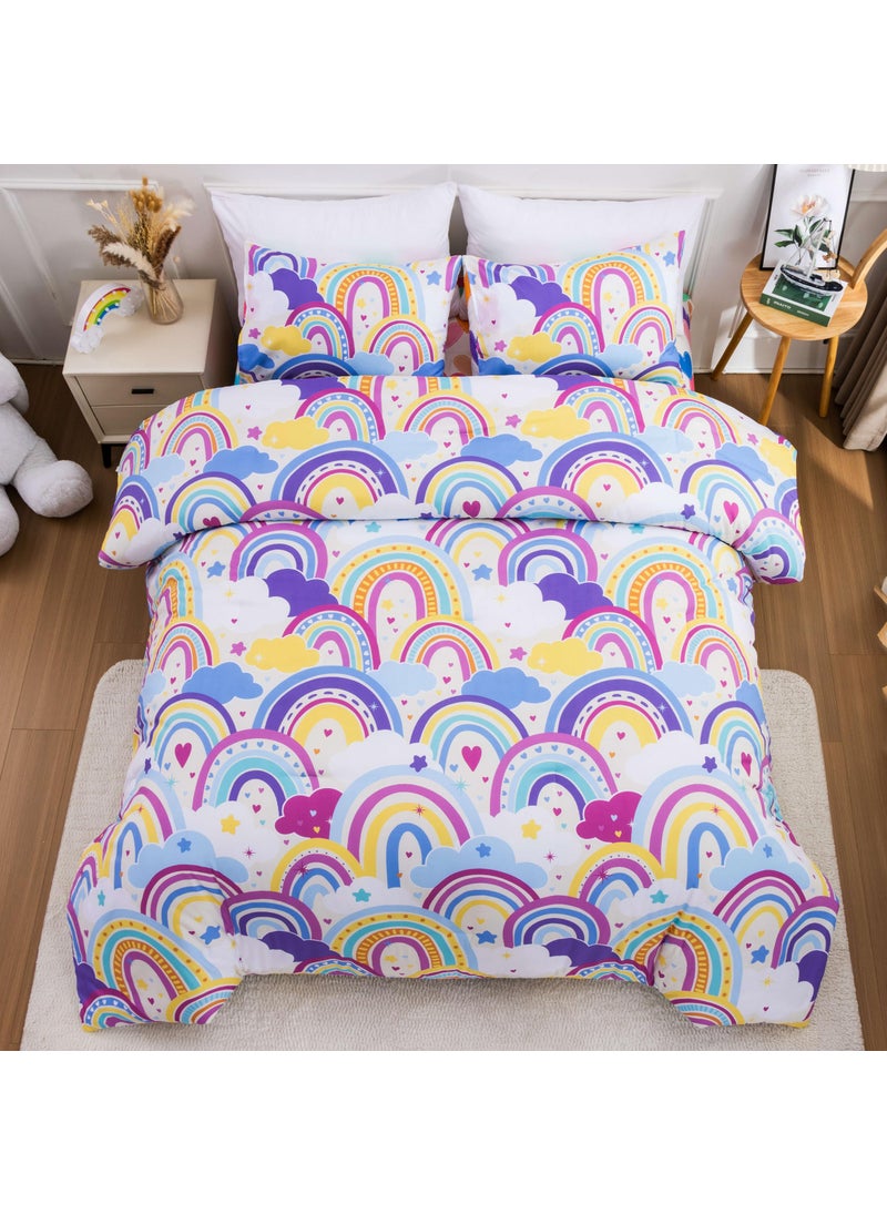 Btargot Btargot Lightweight Soft 3 Piece Rainbow Comforter Set with 2 Pillow Covers  Cartoon Love Hearts Flowers and Sun Star Bedding Set for Girls Boys Kids Twin Light Purple  - Image 3