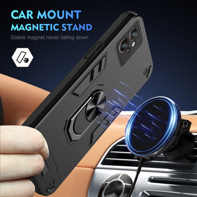 HuHa Case Cover For Motorola Moto G32 Shockproof Metal Ring Holder Phone Case(Black) - Image 2