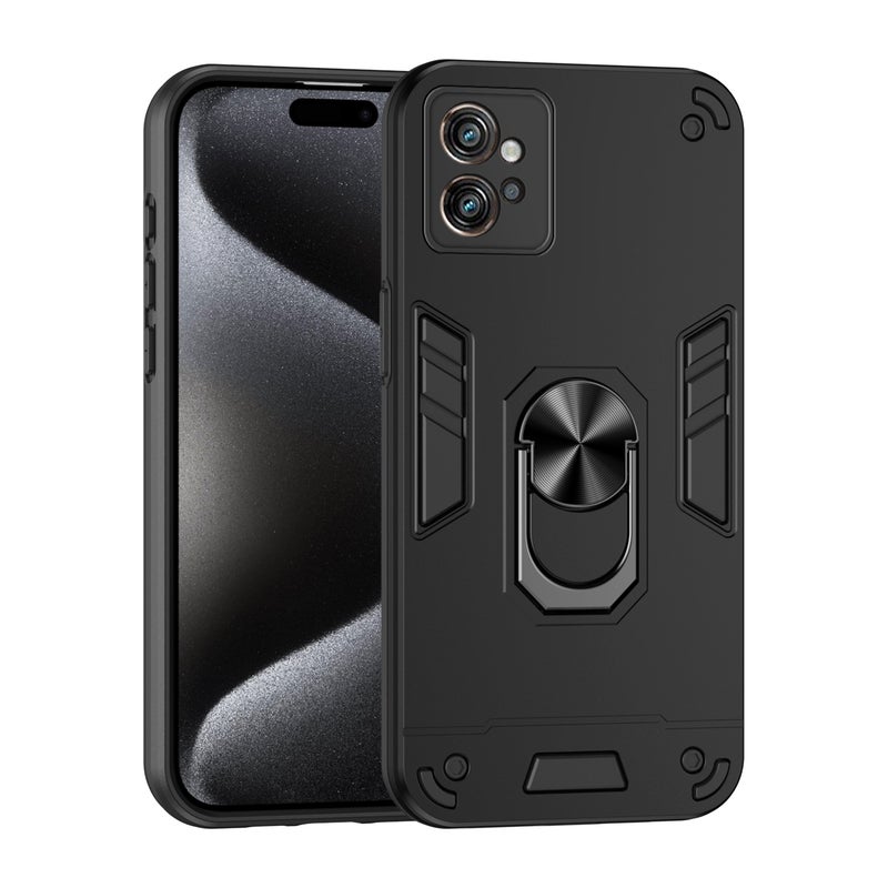 HuHa Case Cover For Motorola Moto G32 Shockproof Metal Ring Holder Phone Case(Black) - Image 1