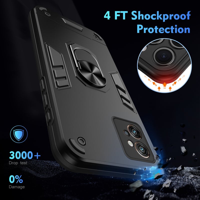 HuHa Case Cover For Motorola Moto G32 Shockproof Metal Ring Holder Phone Case(Black) - Image 4