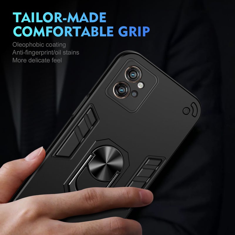 HuHa Case Cover For Motorola Moto G32 Shockproof Metal Ring Holder Phone Case(Black) - Image 5