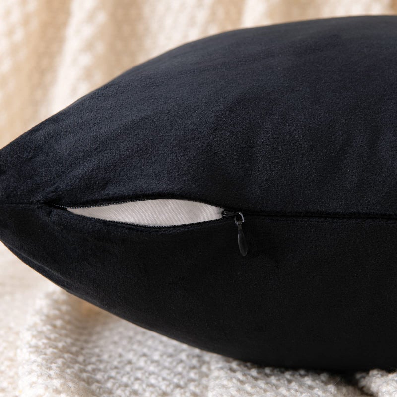 EMEMA Pack of 2 Velvet Throw Pillow Covers Decorative Square Pillowcase Soft Solid Cushion Case for Sofa Bedroom Chair Car 20x20 Inch Black - Image 3
