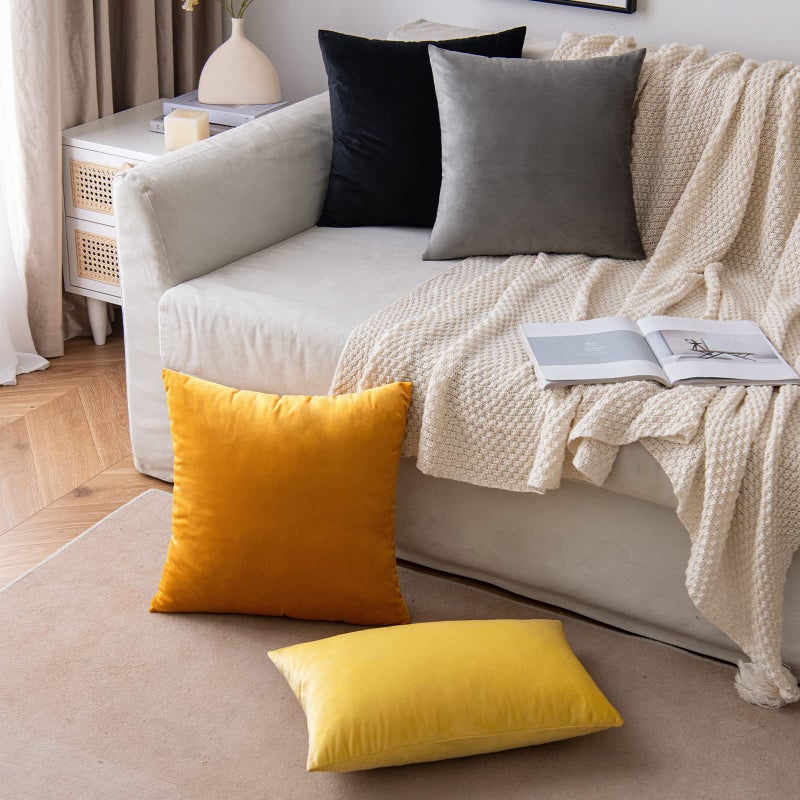 EMEMA Pack of 2 Velvet Throw Pillow Covers Decorative Square Pillowcase Soft Solid Cushion Case for Sofa Bedroom Chair Car 20x20 Inch Black - Image 4