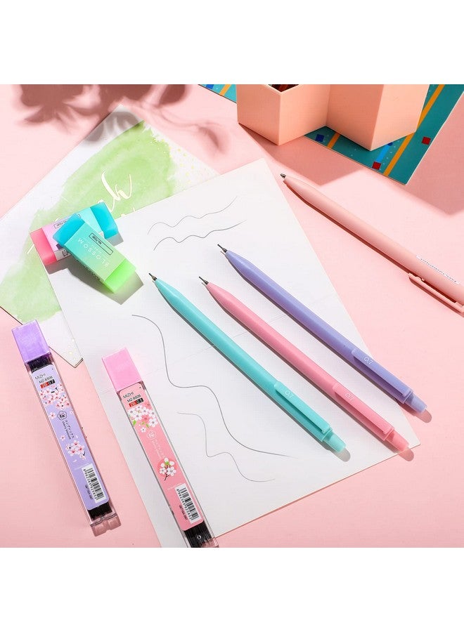 Yexiya 36 Pcs Mechanical Pencil Set, 12 Pcs Pastel Cute Mechanical Pencils 0.5 Mm 0.7 Mm With 8 Tubes Hb Resin Refills, 4 Pcs Erasers And 12 Pcs Cap Eraser Refills For Kids Girls Writing(0.5 Mm, 0.7 Mm)  - Image 5