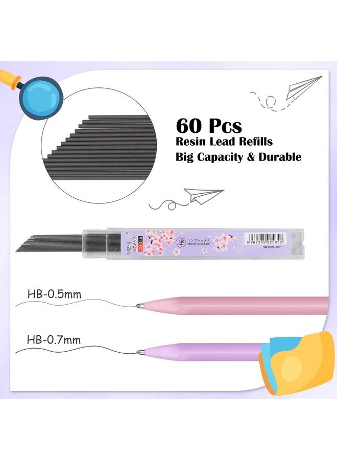 Yexiya 36 Pcs Mechanical Pencil Set, 12 Pcs Pastel Cute Mechanical Pencils 0.5 Mm 0.7 Mm With 8 Tubes Hb Resin Refills, 4 Pcs Erasers And 12 Pcs Cap Eraser Refills For Kids Girls Writing(0.5 Mm, 0.7 Mm)  - Image 4
