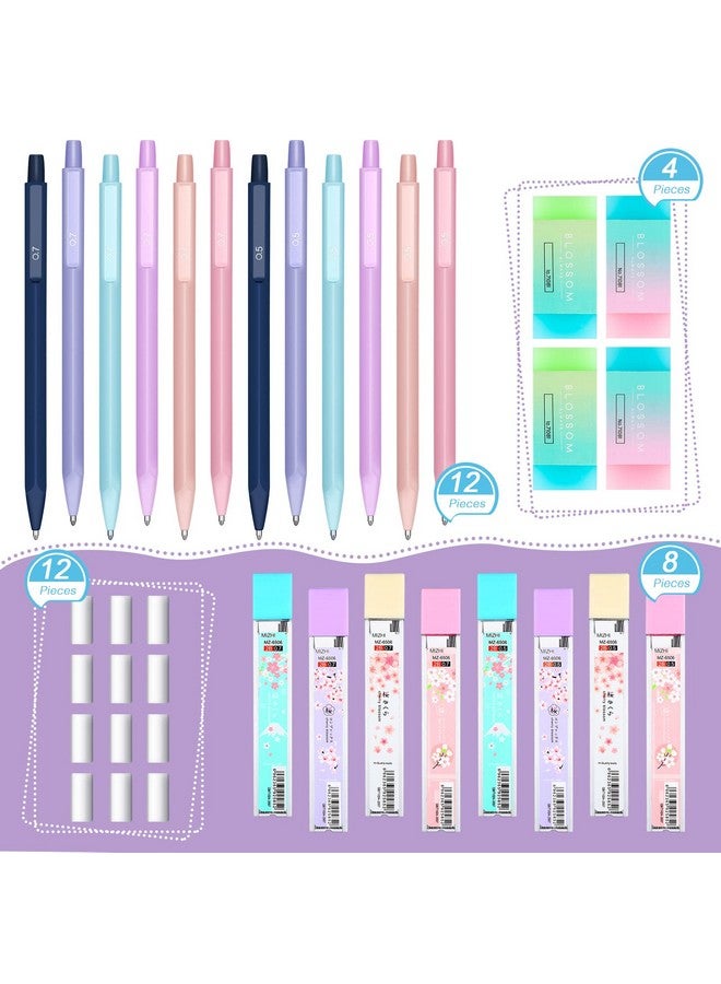 Yexiya 36 Pcs Mechanical Pencil Set, 12 Pcs Pastel Cute Mechanical Pencils 0.5 Mm 0.7 Mm With 8 Tubes Hb Resin Refills, 4 Pcs Erasers And 12 Pcs Cap Eraser Refills For Kids Girls Writing(0.5 Mm, 0.7 Mm)  - Image 2