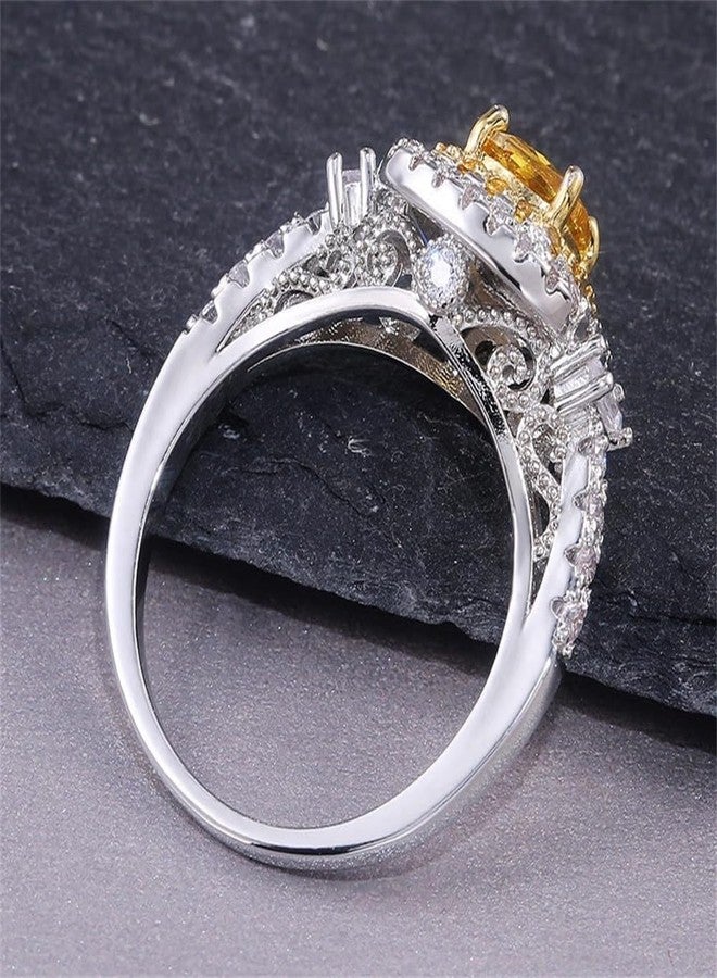AZQ 925 Sterling Silver Full Diamond Ring 18K Gold Shiny Citrine Ring Square Cut 3Ct Cubic Zirconia Promise Rings CZ Yellow Gem Cocktail Rings Eternity Engagement Wedding Band Ring for Women Z.46 (US Code - Image 5