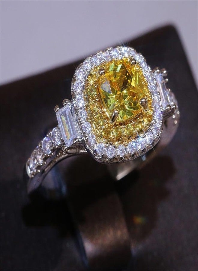 AZQ 925 Sterling Silver Full Diamond Ring 18K Gold Shiny Citrine Ring Square Cut 3Ct Cubic Zirconia Promise Rings CZ Yellow Gem Cocktail Rings Eternity Engagement Wedding Band Ring for Women Z.46 (US Code - Image 3