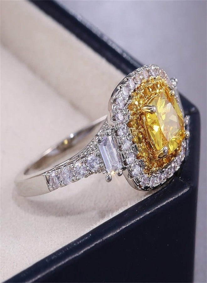 AZQ 925 Sterling Silver Full Diamond Ring 18K Gold Shiny Citrine Ring Square Cut 3Ct Cubic Zirconia Promise Rings CZ Yellow Gem Cocktail Rings Eternity Engagement Wedding Band Ring for Women Z.46 (US Code - Image 4