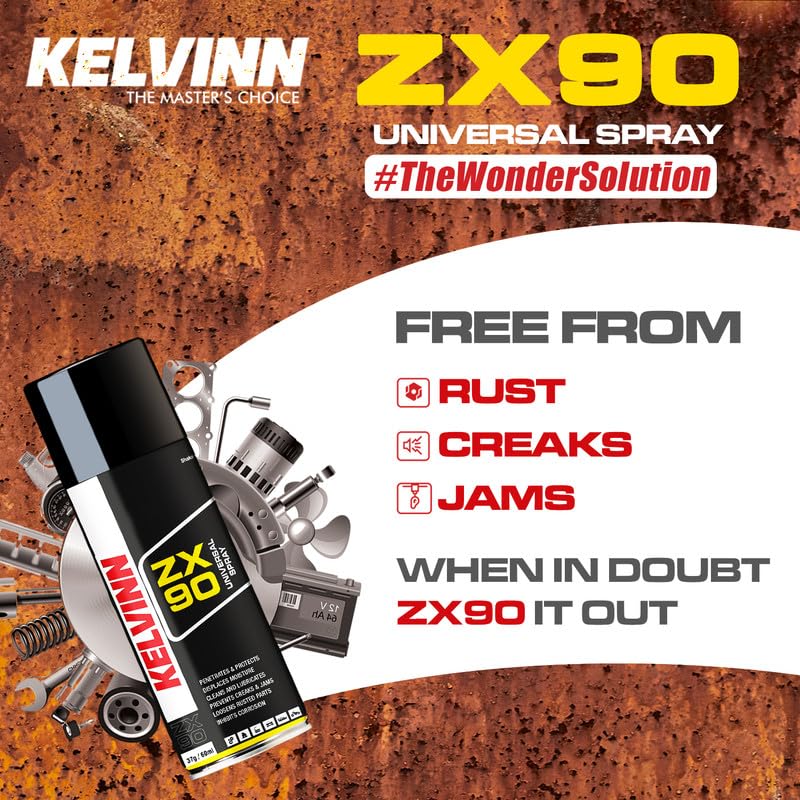 KELVINN ZX90 Universal Spray 400ml, Multi Purpose Lubricant Rust Remover Metal Cleaner Surface Protector, Stops Squeaks Frees Stuck Parts Corrosion Protection for Home Automotive Industrial Use - Image 2