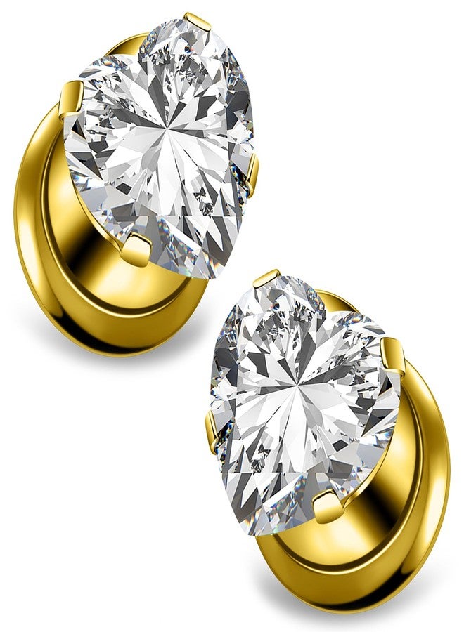 Ocptiy 0G Gold Gauges Tunnels Plugs Earrings for Ears Stretching Kit 0 Gauge 316L Surgical Stainless Steel Diamond Single Flare Tunnels Plugs Hollow Gauges Size 8mm Piercing Women Men 5/16 inch - Image 1