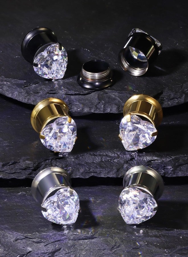 Ocptiy 0G Gold Gauges Tunnels Plugs Earrings for Ears Stretching Kit 0 Gauge 316L Surgical Stainless Steel Diamond Single Flare Tunnels Plugs Hollow Gauges Size 8mm Piercing Women Men 5/16 inch - Image 3