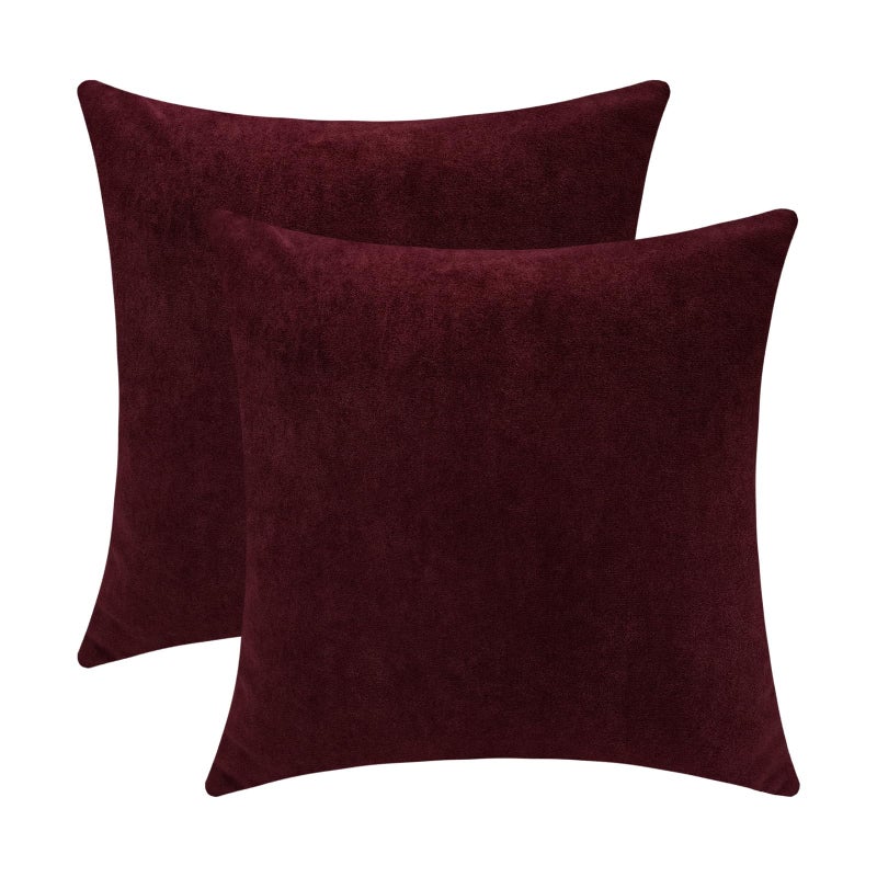 Jeneoo Burgundy Decorative Throw Pillow Covers Soft Chenille Comfy Square Couch Cushion Cases Decor (Set of 2, 18 x 18 Inches) - Image 1