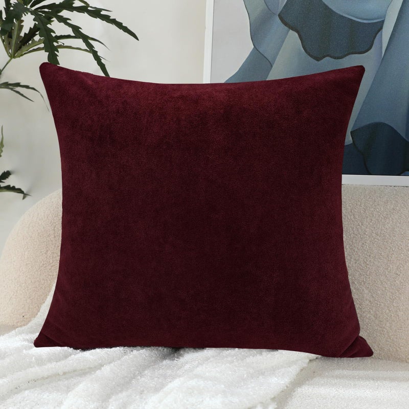 Jeneoo Burgundy Decorative Throw Pillow Covers Soft Chenille Comfy Square Couch Cushion Cases Decor (Set of 2, 18 x 18 Inches) - Image 3