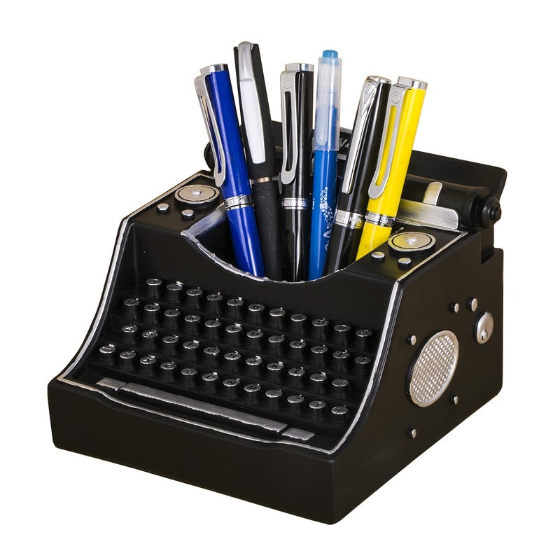 Amoysanli Retro Typewriter Pen Holder Vintage Desk Accssories Unique Cool Gifts for Writer Typewriter Lovers and Secretary Cute Funny Pencil Cups for Office Home School (Black) - Image 1