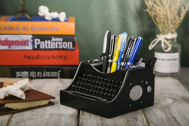 Amoysanli Retro Typewriter Pen Holder Vintage Desk Accssories Unique Cool Gifts for Writer Typewriter Lovers and Secretary Cute Funny Pencil Cups for Office Home School (Black) - Image 5