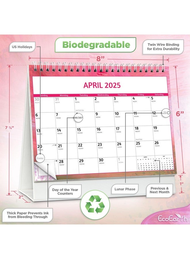 EcoEarth Biodegradable 8X6 Inch 18-Month Standing Desk Calendar, Jul 2024 - Dec 2025 Tent Style Monthly Flip Calendar, Creative Art Design - Image 3