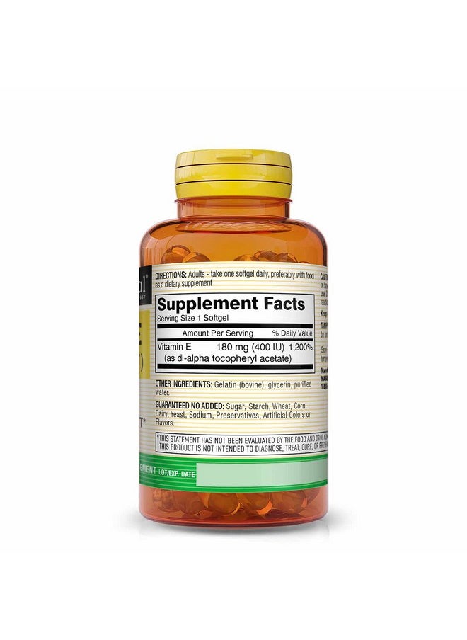 Mason Natural - Vitamin E 180 Mg 400 Iu Antioxidant And Essential Nutrient Healthy Immune System Skin And Eyes Whole Body Supplement 100 Softgels - Image 1