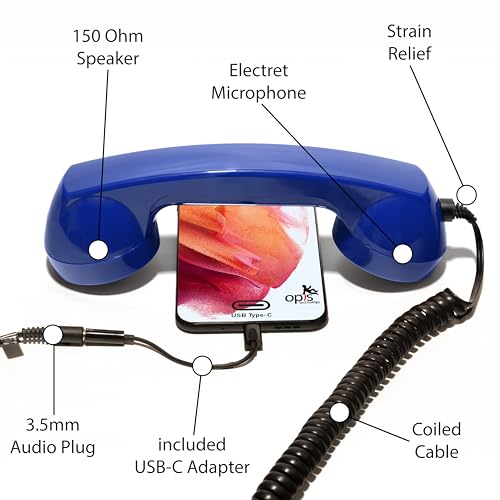 Opis Technology Opis 60s Micro: Retro Mobile Phone Handset and USB-C/Jack Handset for iPhone 15+ and Android (Blue) - Image 3