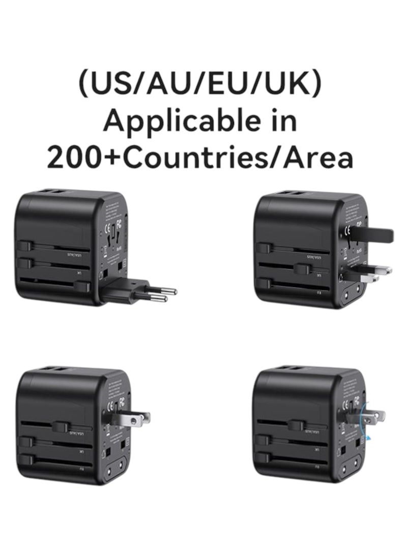 فيندكس محول سفر عالمي، محول طاقة دولي 5 فولت/3 أمبير مع منفذي USB ومنفذ شحن سريع من النوع C، متوافق مع العديد من الجنسيات، الولايات المتحدة/المملكة المتحدة/الاتحاد الأوروبي/أستراليا، أسود من سبون  - Image 3